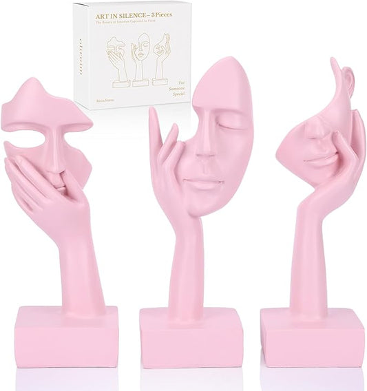 3 Pcs Thinker Large Statue Set - Pink Art Abstract Home Accent Figurines for Living Room, Bedroom, Shelves, Office Desktop, Coffee Table Decor, Gift for Women (3 Pcs Pink, 9")