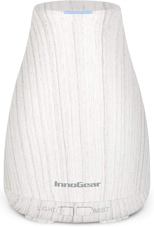 InnoGear Essential Oil Diffuser, Ultrasonic Diffusers for Home Aromatherapy Humidifier for Bedroom Room 7 Colors LED 2 Mist Mode Auto Off, White Grey