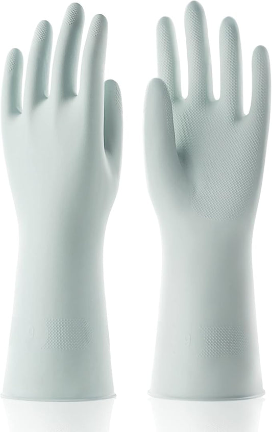 COOLJOB Medium Reusable Rubber Dishwashing Cleaning Gloves for Kitchen Bathroom, Non-Slip Grippy Long Dish Washing Gloves with Flocked Cotton Liner, Flexible Durable & Waterproof, Mint Green, 1 Pair