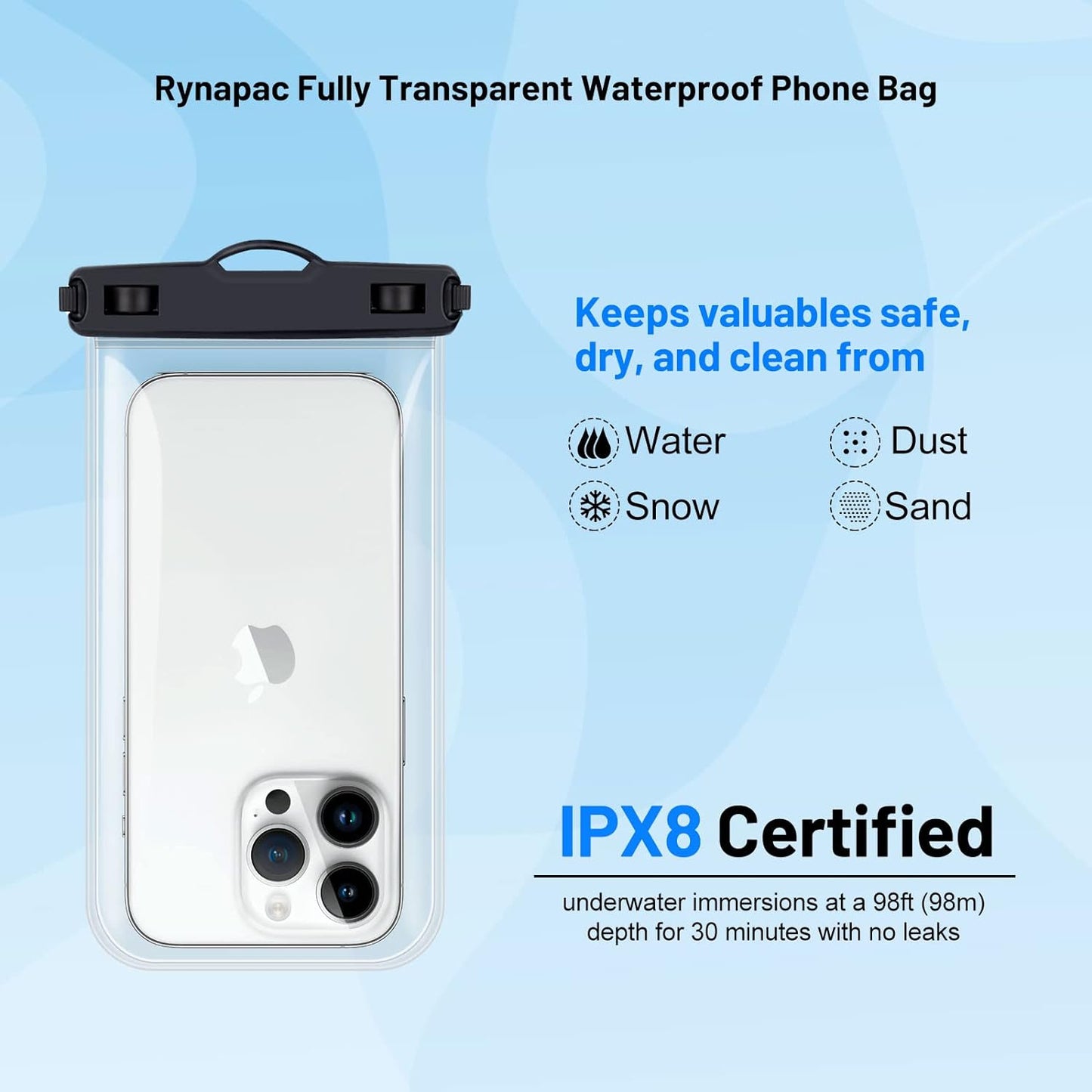 Waterproof Phone Pouch Bag - 8.5in Water Proof Cell Phone Case for Beach Travel Must Haves, Waterproof Phone Holder with Lanyard for iPhone 16 15 Pro Max Galaxy S24 S23 Ultra Pixel, Cruise Essentials