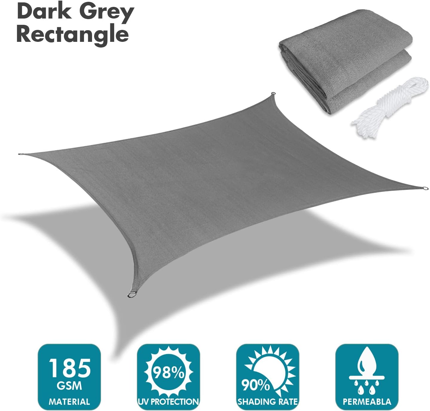 KANAGAWA 10'X16' Dark Gray Custom Size Sun Shade Sail Rectangle UV Block Canopy Cover for Patio Backyard Lawn Garden Outdoor (Customized Available)