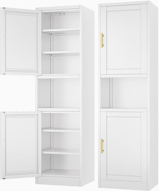 Ckzbx Tall Narrow Storage Cabinet 66.93" H Tall Bathroom Cabinets Metal Pantry Cabinet, 4 Adjustable Shelves for Kitchen, Home Office, Living Room, Dinning Room (16 inches Wide White)