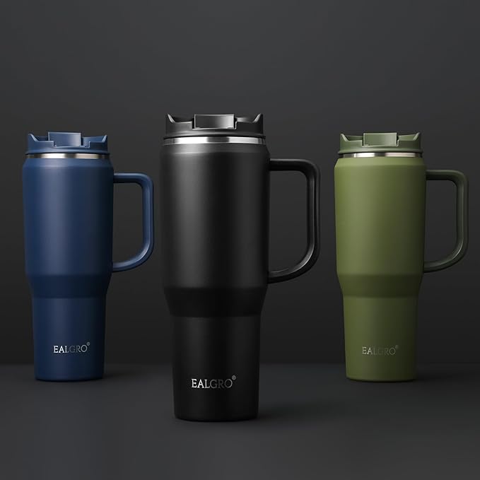EALGRO 50 oz Tumbler with Handle, Insulated Tumblers with Lid and Straw, Large Metal Sports Water Bottle Jug, Thermal Stainless Steel Travel Coffee Mug Cup, Sage Green