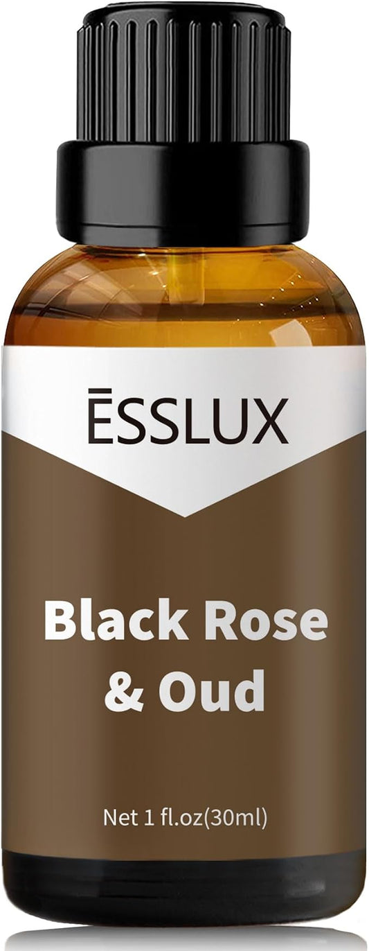 Black Rose & Oud Fragrance Oil - ESSLUX Essential Oils for Diffuser, Candle Soap Making Scents, Aromatherapy Scented Massage, Perfume for Humidifier Home Fragrance, 1 fl oz