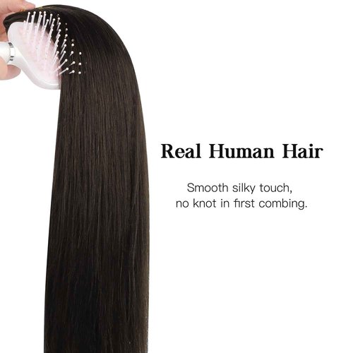HOTBANANA Human Hair Clip in Hair Extensions, 2 Dark Brown 120g Clip in Hair Extensions Real Human Hair Straight Remy Hair Clip in Hair Extensions 22 Inch 7pcs
