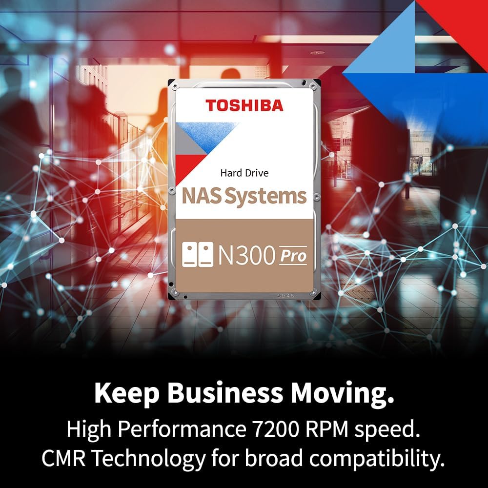 Toshiba N300 PRO 6TB Large-Sized Business NAS (up to 24 Bays) 3.5-Inch Internal Hard Drive - Up to 300 TB/Year Workload Rate CMR SATA 6 GB/s 7200 RPM 512 MB Cache - HDWG760XZSTB
