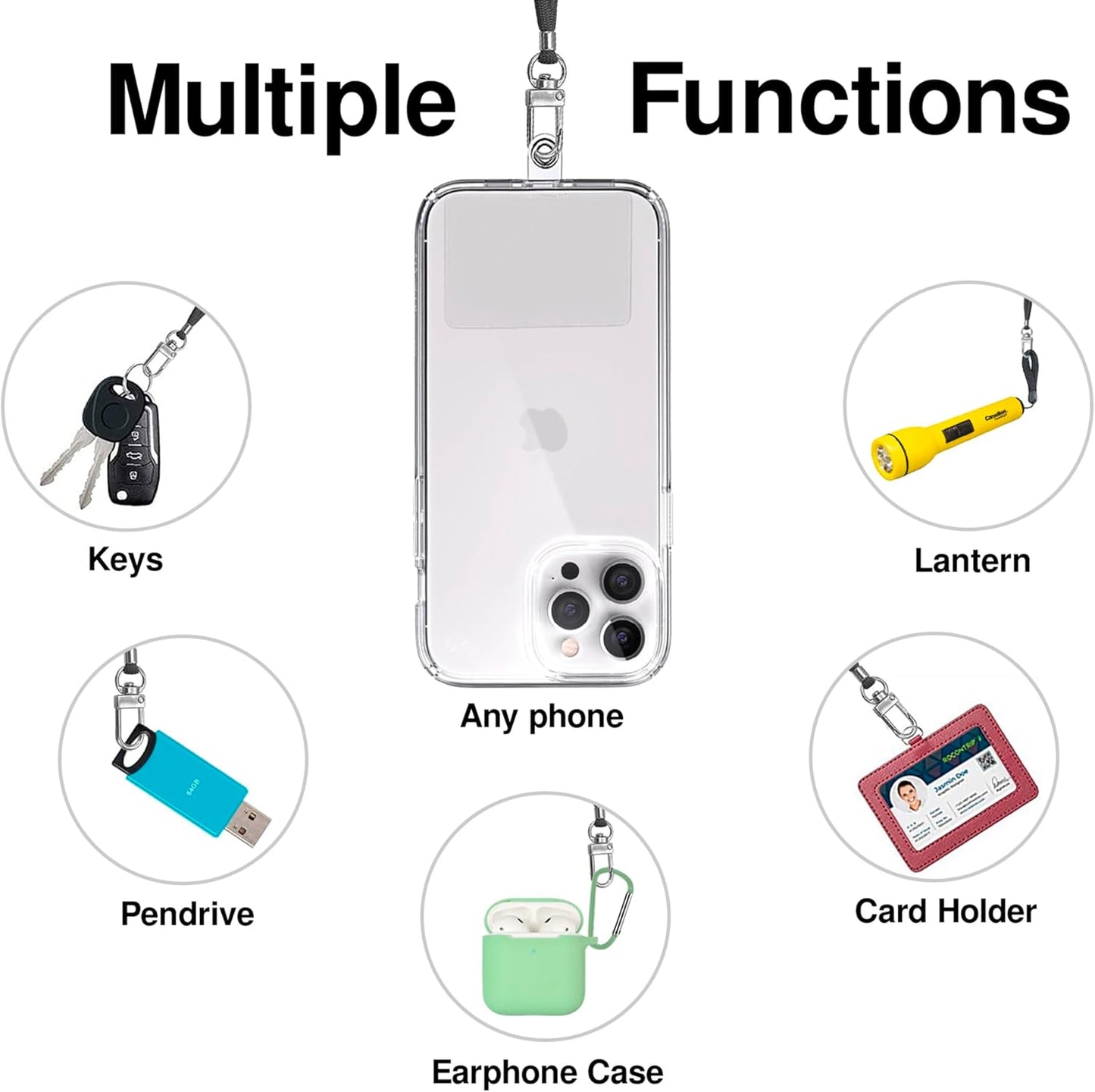 Cell Phone Lanyard [Navy Blue] - Comfortable Universal Smartphone Lanyard - Easy to Use Neck Phone Holder [Clear Patch] - Adjustable Length Phone Strap Crossbody - Fits All Mobile Phones