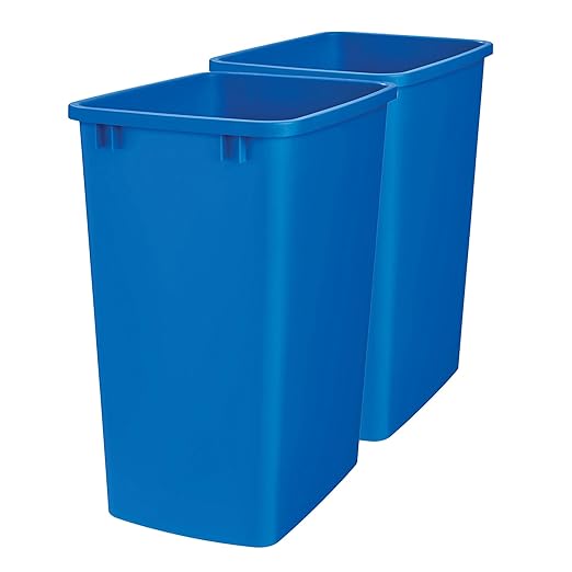 Rev-A-Shelf 2-Pack 35 Quart Polymer Replacement Trash Bin, Recycle Waste Garbage Container for Kitchen Cabinet Pullouts, Blue, RV-35-22-2 - Large Plastic Bins for Home and Office