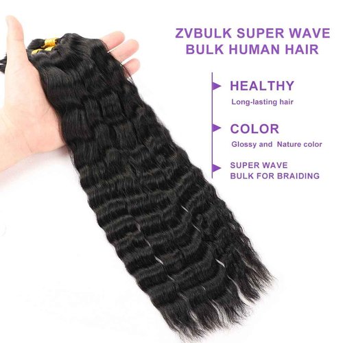 Wet and Wavy Human Braiding Hair No Weft Super Wavy Bulk Human Hair For Boho Braids 100g (1Pack-4PCS) 100% Virgin Human Hair Super French Micro Braiding Bohemian Braids (Super Wavy（#1B), 22 Inch)
