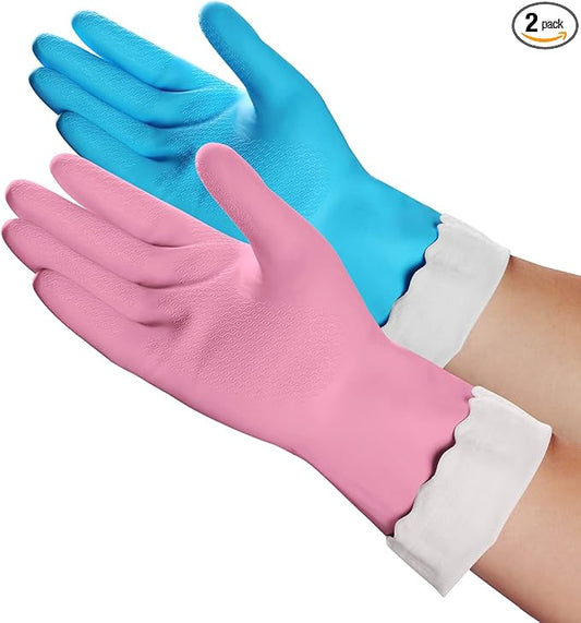 HSL Household Cleaning Gloves - Reusable Kitchen Dishwashing Gloves with Latex Free, Cotton lining, Waterproof, Non-Slip (Small, 2 Pairs)