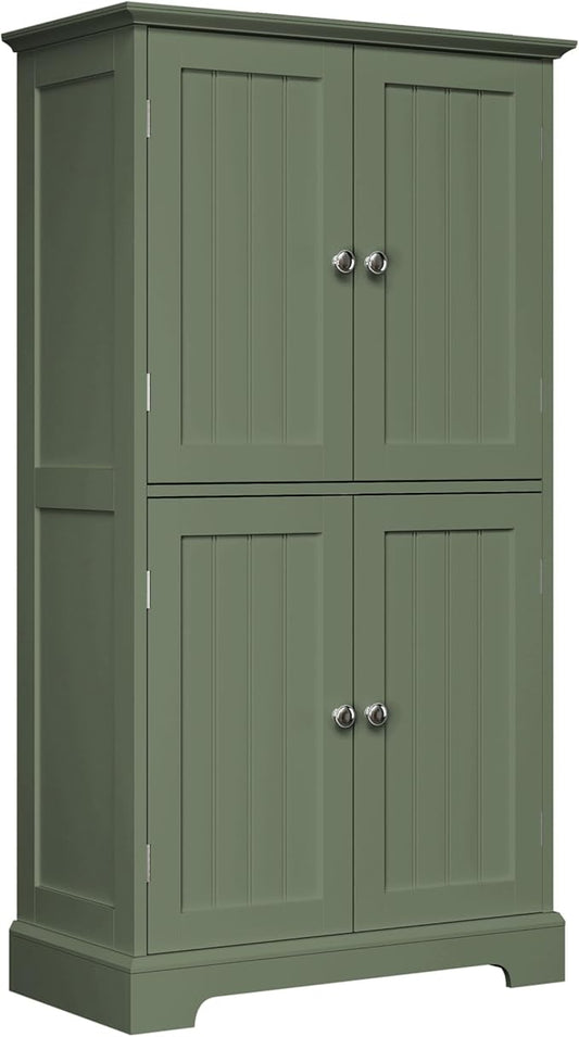 ChooChoo Bathroom Floor Cabinet, Modern Bathroom Storage Cabinet with 4 Doors and Adjustable Shelves, Freestanding Cupboard for Living Room, Green