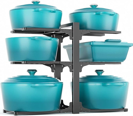 MUDEELA 6-Tier Pots and Pans Organizer under Cabinet, 13.78" Height Heavy Duty Pot and Pan Organizer Kitchen Cabinet Organization and Storage, Adjustable Pot Rack for Frying Pan, Cast Iron Skillet