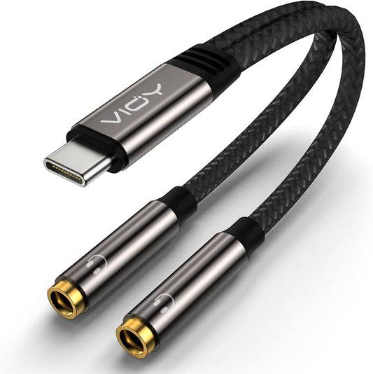 2 Pack VIOY USB C to Dual 3.5mm Female Headphone Splitter, Type C to Headphone Audio Jack Adapter 2 Way Compatible with iPhone 16/15 Plus Pro Max, iPad Air Pro, Galaxy S24/23 Ultra, Pixel 7/6 and More