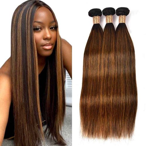 Giginger Straight Human Hair Bundles 24 26 28 Inch Brazilian Chocolate Brown Highlight P4/30 Straight Bundles Human Hair 100% Unprocessed Raw Quick Weave Hair for Black Women