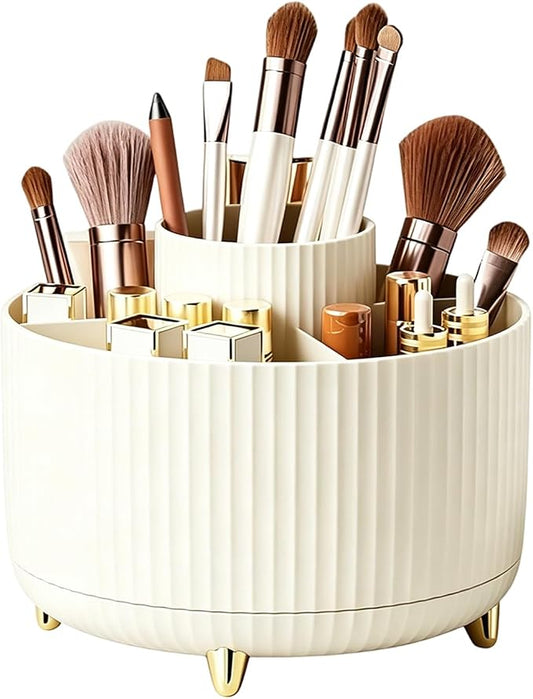 Makeup Brush Holder, Makeup Brush Organizer Countertop, Skincare Makeup Cosmetic Perfume Organizer Storage Box Case for Vanity Bathroom Countertop(Beige)