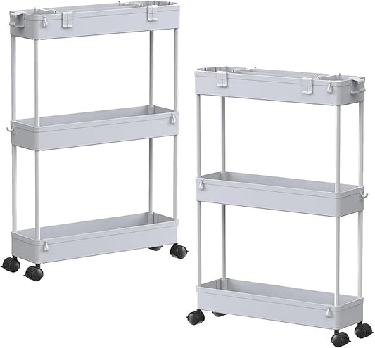 SPACELEAD 2-piece Set Slim Storage Cart 3 Tier,Bathroom Organizer Rolling Utility,Mobile Shelving Unit Slide Out for Office, Kitchen, Laundry Room & Narrow Places