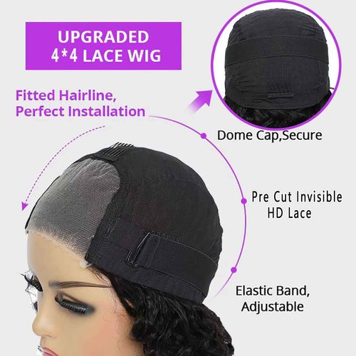 RUI MEI SI Glueless Wigs Human Hair Pre Plucked Pre Cut 4/27 Highlight Ombre Honey Blonde Curly Wigs Human Hair for Beginners 4x4 Deep Wave Lace Closure Glueless Wigs for Black Women 18 Inch