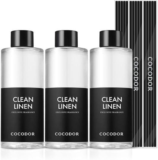COCODOR Reed Diffuser Oil Refill/Clean Linen /6.7oz(200ml) / 3 Pack/Aromatherapy, Home Fragrance, Scented Oils, Oils for Reed Diffuser, Bathroom Home Decor