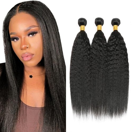 Giginger Brazilian Human Hair Bundles 20 22 24 Inch Natural Black Yaki Wave Bundles Human Hair Brazilian Natural Black Unprocessed Virgin Quick Weave Hair for Black Women