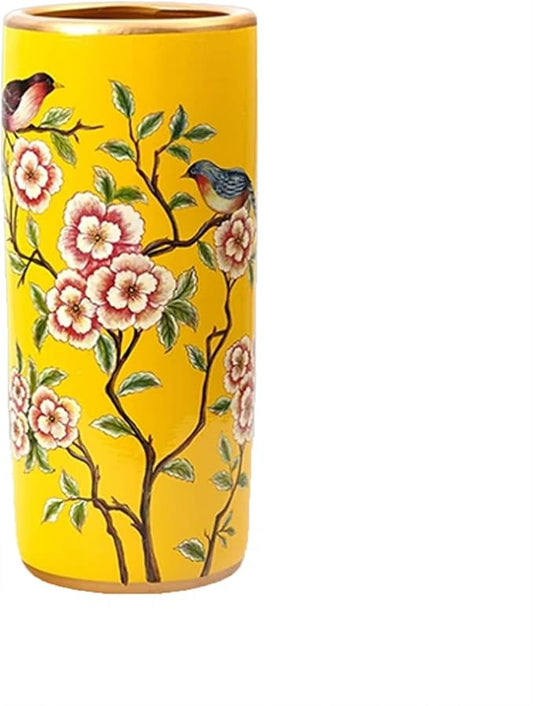 Ceramic Umbrella Stand Umbrella Holder for Entryway Hand-Made Umbrella Stand Barrels Umbrella Holder Cane Floor Standing Vase Ceramic Storage Bucket for Home Office Entrance Indoor.(Yellow 201)