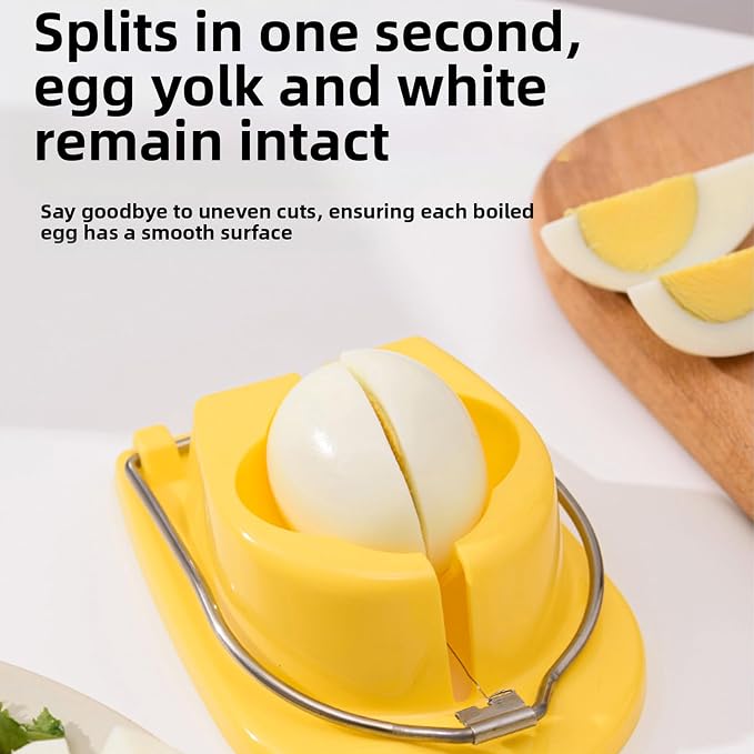 Egg Slicer, Semi-Round Curved Yellow Egg Cutter for Hard Boiled Eggs – Stainless Steel Wire Cutter with Ergonomic Handle for Salad, Cobb Salad, Avocado Toast & Food Garnish, Easy to Clean (1)