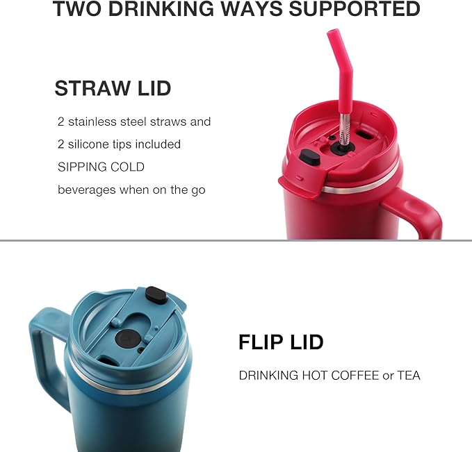 EALGRO 40 oz Tumbler with Handle, Insulated Tumblers with Lid and Straw, Large Metal Sports Water Bottle Jug, Thermal Stainless Steel Travel Coffee Mug Cup, Black