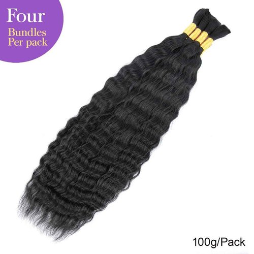 Wet and Wavy Human Braiding Hair No Weft Super Wavy Bulk Human Hair For Boho Braids 100g (1Pack-4PCS) 100% Virgin Human Hair Super French Micro Braiding Bohemian Braids (Super Wavy（#1B), 22 Inch)