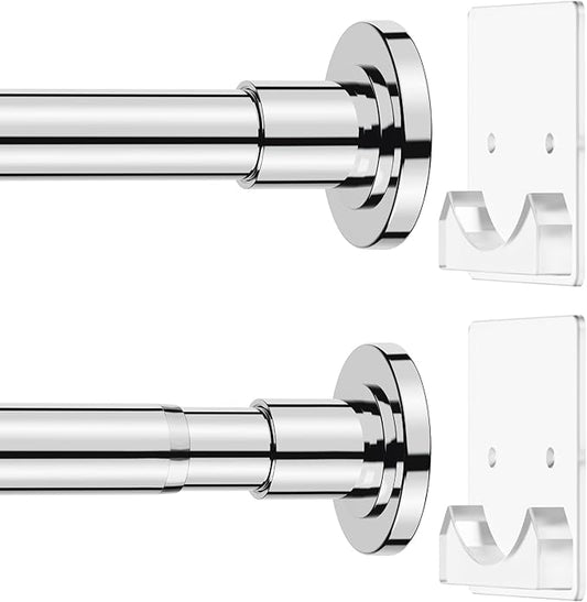 CorkLatta Chrome Shower Curtain Rod,1 Inch Diameter Stainless Steel Adjustable Spring Tension Rods 32 to 68",with Holders,Anti-Slip,Curtain Rods No Drilling(1 Pack)