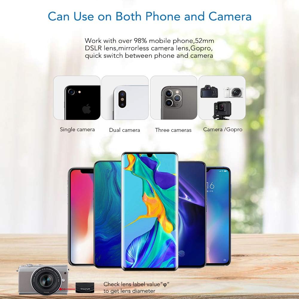 52mm Phone Camera Lens Kit Graduated Color Filter Accessory Kit - Four Color Lens, Star, CPL Filter, ND32 Filter Compatible with iPhone 15 14 Pro Max 13 12 11 & Canon Nikon Sony Cameras