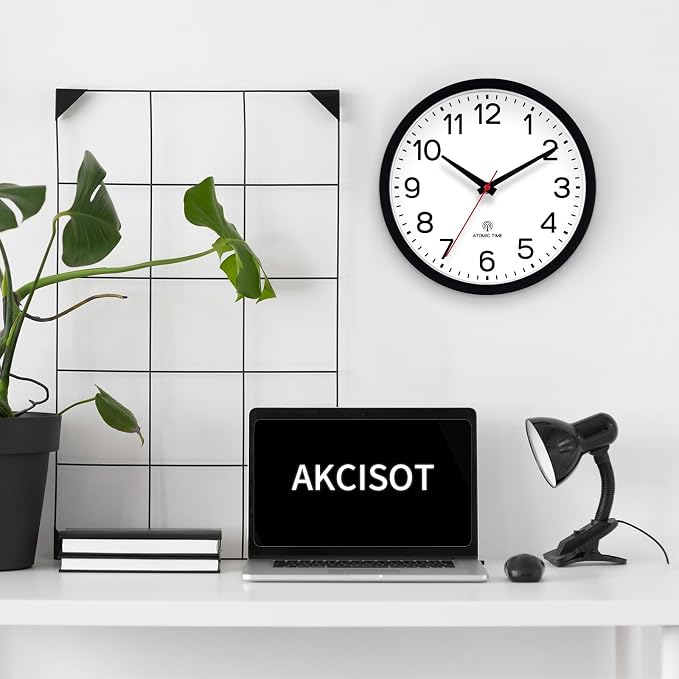AKCISOT Atomic Black Wall Clock Analog Clocks for Indoor Kitchen, Battery Operated Clock for Bedroom Office Living Room(12 Inch)
