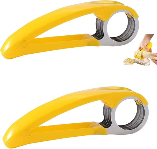 2Pcs Yellow Food Manual Slicer, Stainless Steel Food Slicer, Banana Strawberry Cucumber Carrot Egg Vegetable Fruit Multifunctional Slicer, Handheld Portable Small Food Slicer Mandolines and Slicers