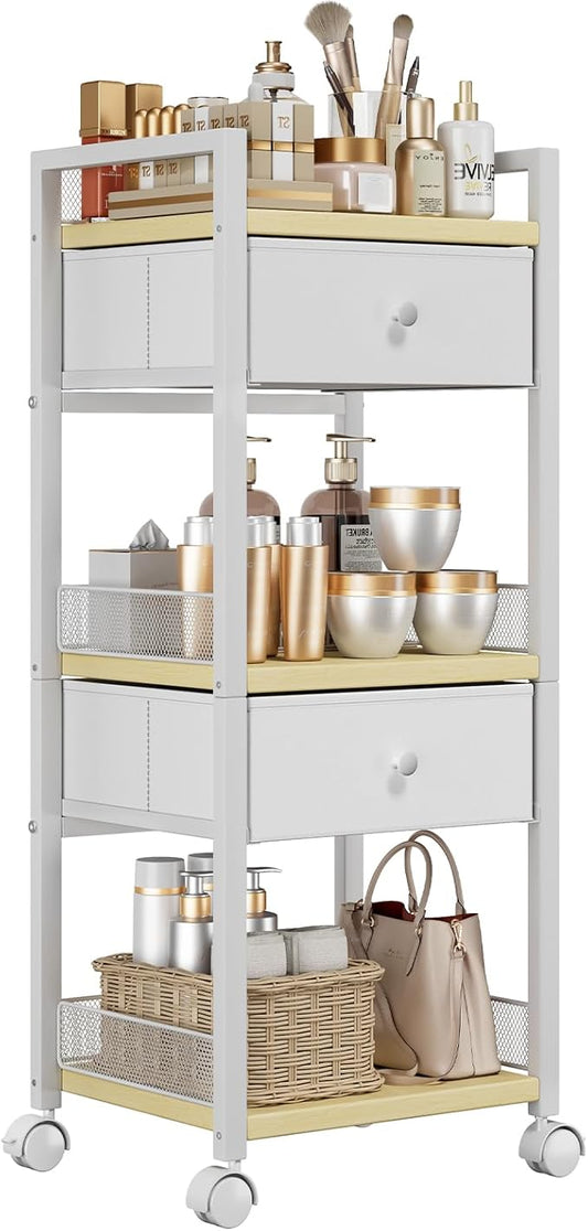 Flycity Rolling Makeup Organizer Cart, Floor Skincare Organizers Storage with Drawers, Vanity Makeup Cart with Wheels, Cosmetic Display Cases Holder for Skin Care Perfume Nail Polish Brush Hair Tool