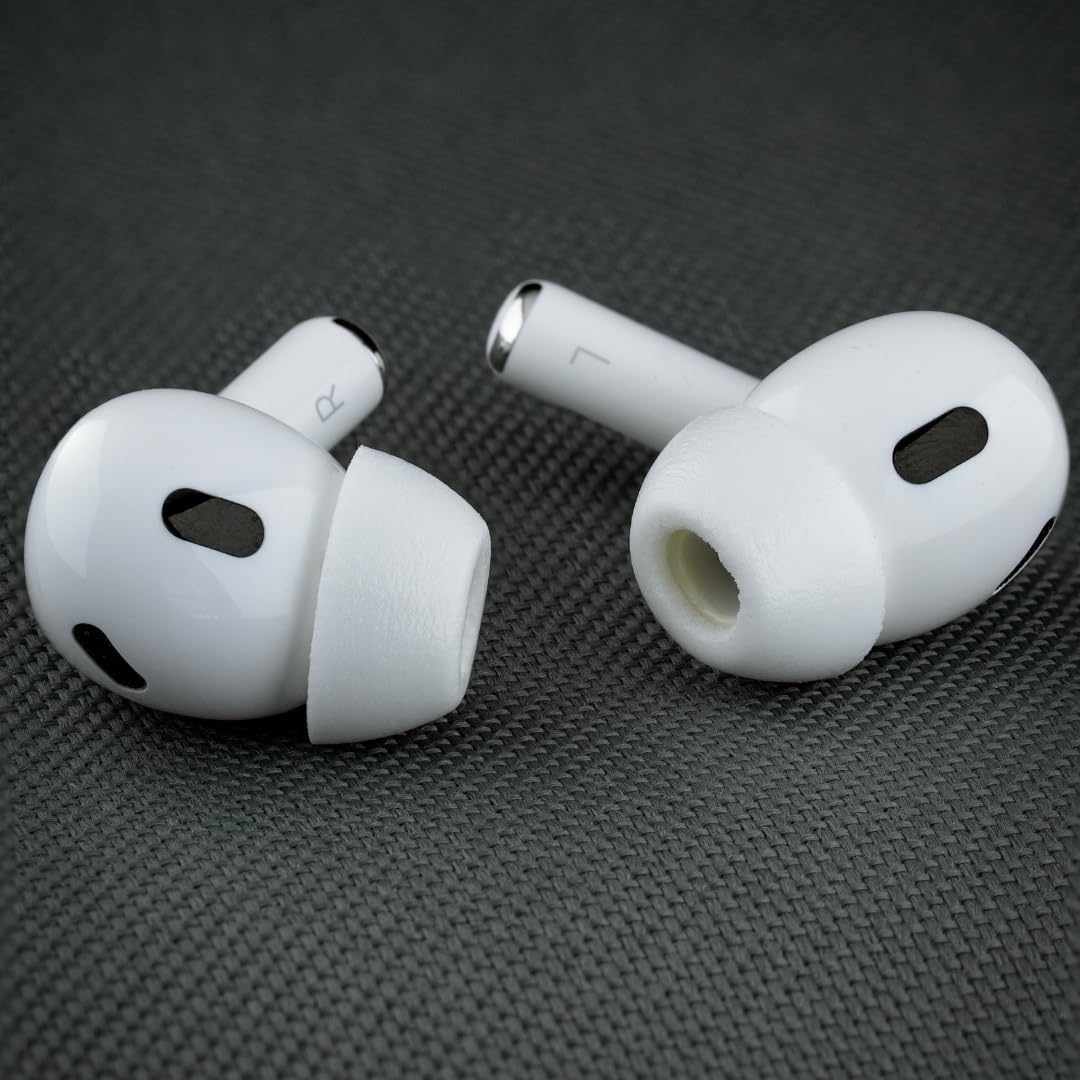 Comply TrueGrip MAX | Premium Memory Foam Replacement Earbud Tips for Apple AirPods Pro 1 & 2 | Long Lasting Comfort, Extreme Durability, Secure Fit, Superior Noise Isolation| White (Medium) (3 Pairs)