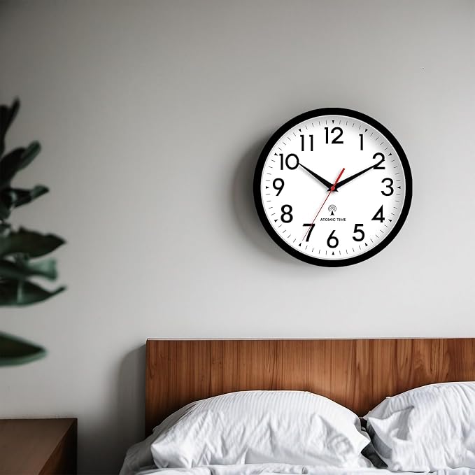 DAXSMY Atomic Wall Clock Analog 10 Inch Battery Operated Modern Decorative for Living Room Kitchen Office Bedroom Bathroom(Black)