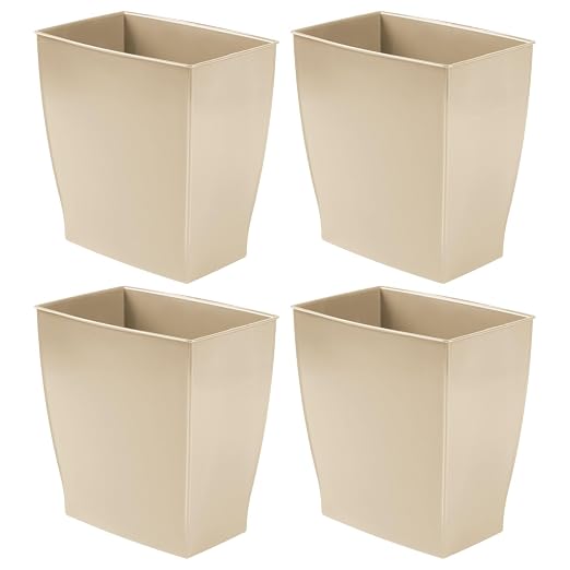 iDesign Small Plastic Bathroom Trash Can, Slim Rectangle Garbage Bin for Bedroom, Office, Dorm, 4-Pack, Brown