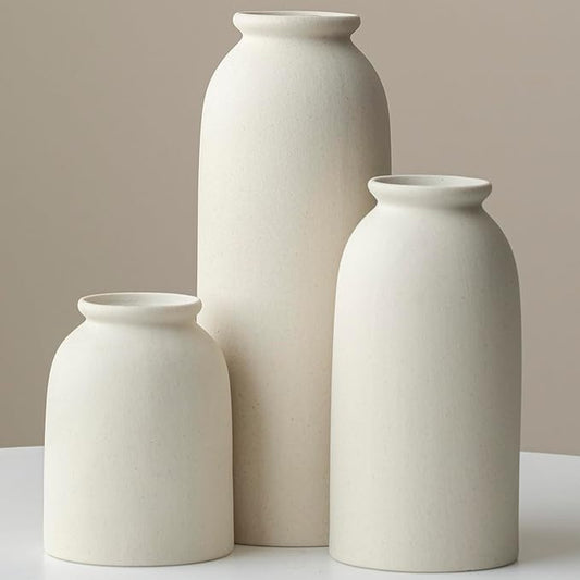 Ceramic Vase Set-3, Large Flower Vases for Decor, Modern Boho Farmhouse Style, 10.4 Inch Tall, 4 Inch Width, Beige Color, Decorative Vases for Pampas Grass, Dried Flowers and Fresh Flowers (XL Beige)