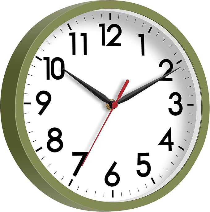 AKCISOT Wall Clock 8 Inch Silent Non-Ticking Modern Clocks Battery Operated - Analog Small Classic for Office, Home, Bathroom, Kitchen, Bedroom, School(Olive Green)