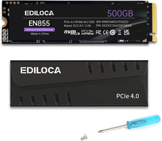 500GB PS5 SSD with Heatsink PCIe Gen4 NVMe M.2 Gaming SSD, 7400MB/s Read, 1GB DRAM Cache, 3D TLC | Internal Solid State Drive Compatible with PS5 & PC(EN855)