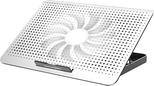 ICE COOREL Aluminum Laptop Cooling Pad, Laptop Cooler Stand with 7 Height Adjustable, Laptop Fan Cooling Pad for Laptop 12-15.6 Inch, Notebook Cooler Pad with Two USB Port (Silver)