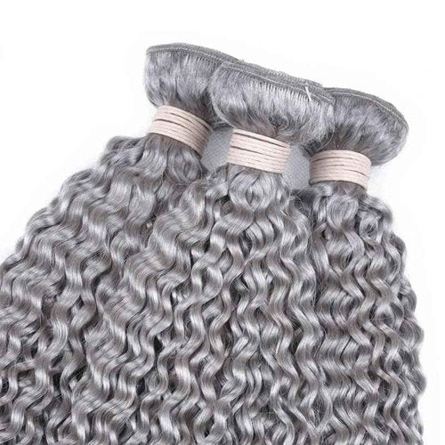 Giginger Bundles Human Sliver GREY 22 24 26 inch Jerry Curly Wave Human Hair Bundles Unprocessed Quick Weave Soft Sewn In Hair Extensions for Black Women