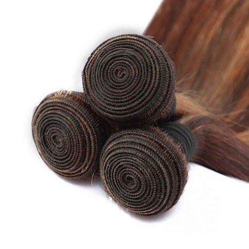 Giginger Straight Human Hair Bundles 24 26 28 Inch Brazilian Chocolate Brown Highlight P4/30 Straight Bundles Human Hair 100% Unprocessed Raw Quick Weave Hair for Black Women