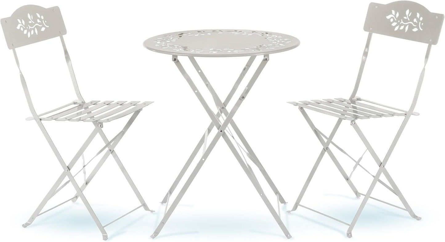 Alpine Corporation Indoor/Outdoor 3-Piece Bistro Set Folding Table and Chairs Patio Seating, White