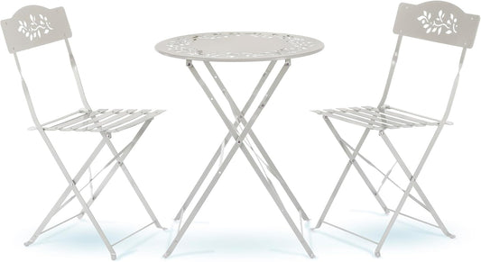 Alpine Corporation Indoor/Outdoor 3-Piece Bistro Set Folding Table and Chairs Patio Seating, White