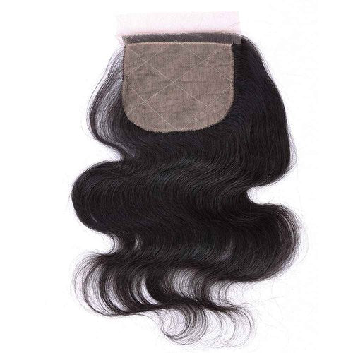 Greatremy 10A 14" Silk Base Closure with Baby Hair Body Wave Virgin Hair Closure 4"X4" Free Part Natural Color