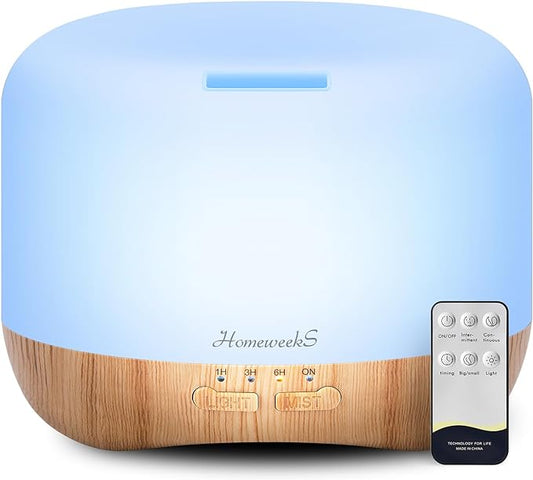 Aromatherapy Essential Oil Diffuser for Room: Colorful Aroma Air Humidifier with Adjustable Cool Mist Mode, Auto Off Ultrasonic Diffusers for Large Small Room Home Office 500ML