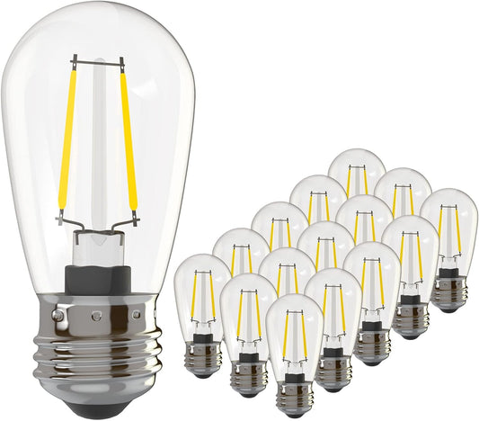Banord 15 Pack Dimmable 2W S14 Replacement LED Bulbs, 2200K Waterproof Outdoor String Lights Vintage LED Filament Bulb, Shatterproof E26 Screw Base Edison LED Light Bulbs
