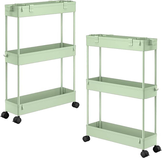 SPACELEAD 2-piece Set Slim Storage Cart 3 Tier,Bathroom Organizer Rolling Utility,Mobile Shelving Unit Slide Out for Office, Kitchen, Laundry Room & Narrow Places