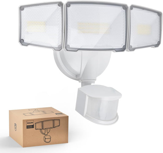 Philips 72W 7400LM LED Security Lights w/PIR Motion Sensor Outdoor, 5000K Daylight Dusk to Dawn Aluminum Flood Light, 3 Adjustable Heads, Waterproof for Garage, Yard, Porch