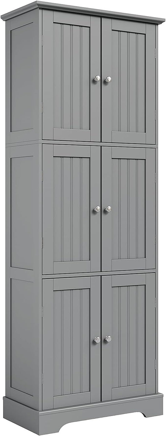 ChooChoo Tall Bathroom Storage Cabinet with 6 Doors, Freestanding Floor Cabinet with Adjustable Shelves, Grey Pantry Cabinet for Bathroom, Kitchen, Laundry Room