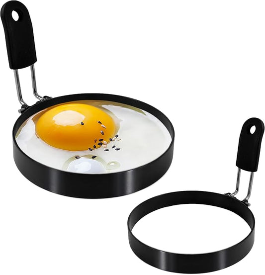 2-Pack 3.5'' Egg Rings Set with Silicone Handle, Stainless Steel Egg Cooking Rings,Nonstick，For Frying Eggs and English Muffins Pancake, Egg Mold Shaper For Breakfast